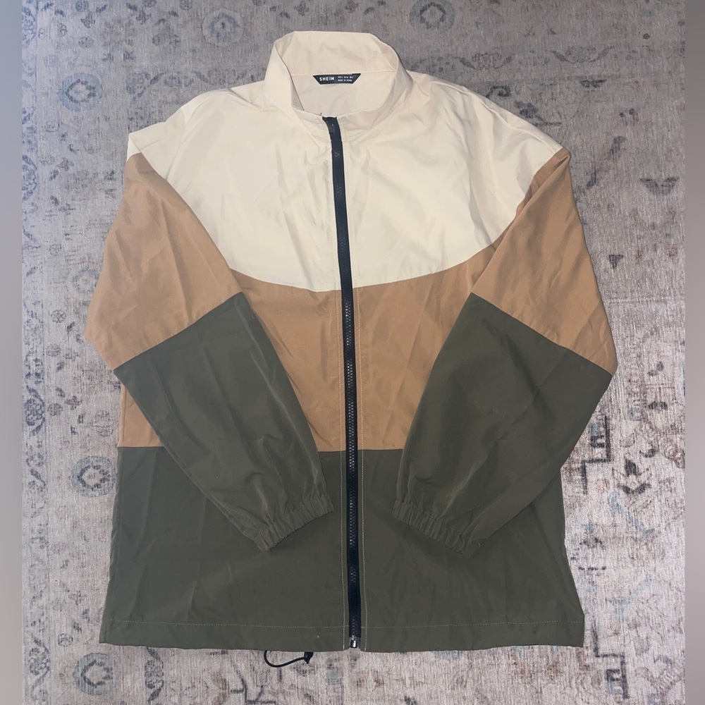 Color-block Zip Up Drawstring Hem Jacket